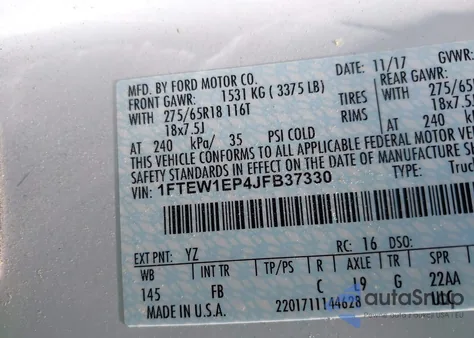 2018 Ford F-150 Xlt z USA, uszkodzony, nr VIN 1FTEW1EP4JFB37330